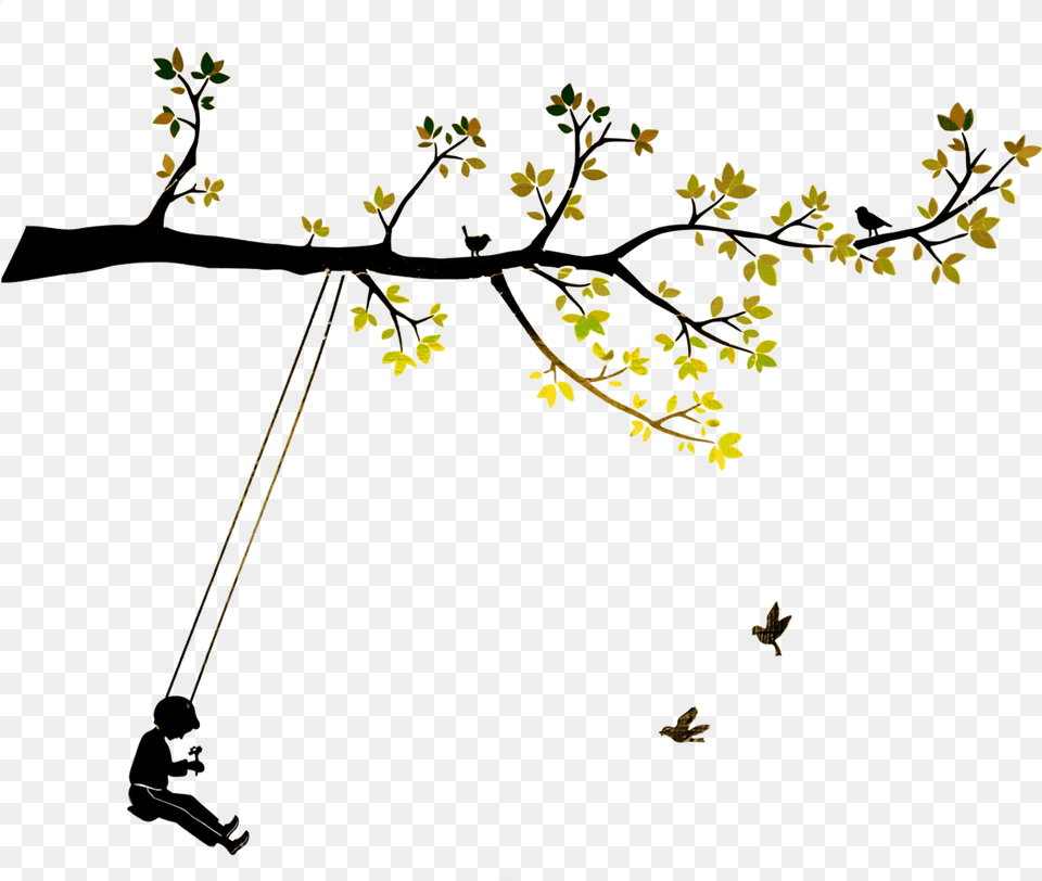 Silhouette Tree Swing Child, Flower, Plant, Person, Art Free Png Download