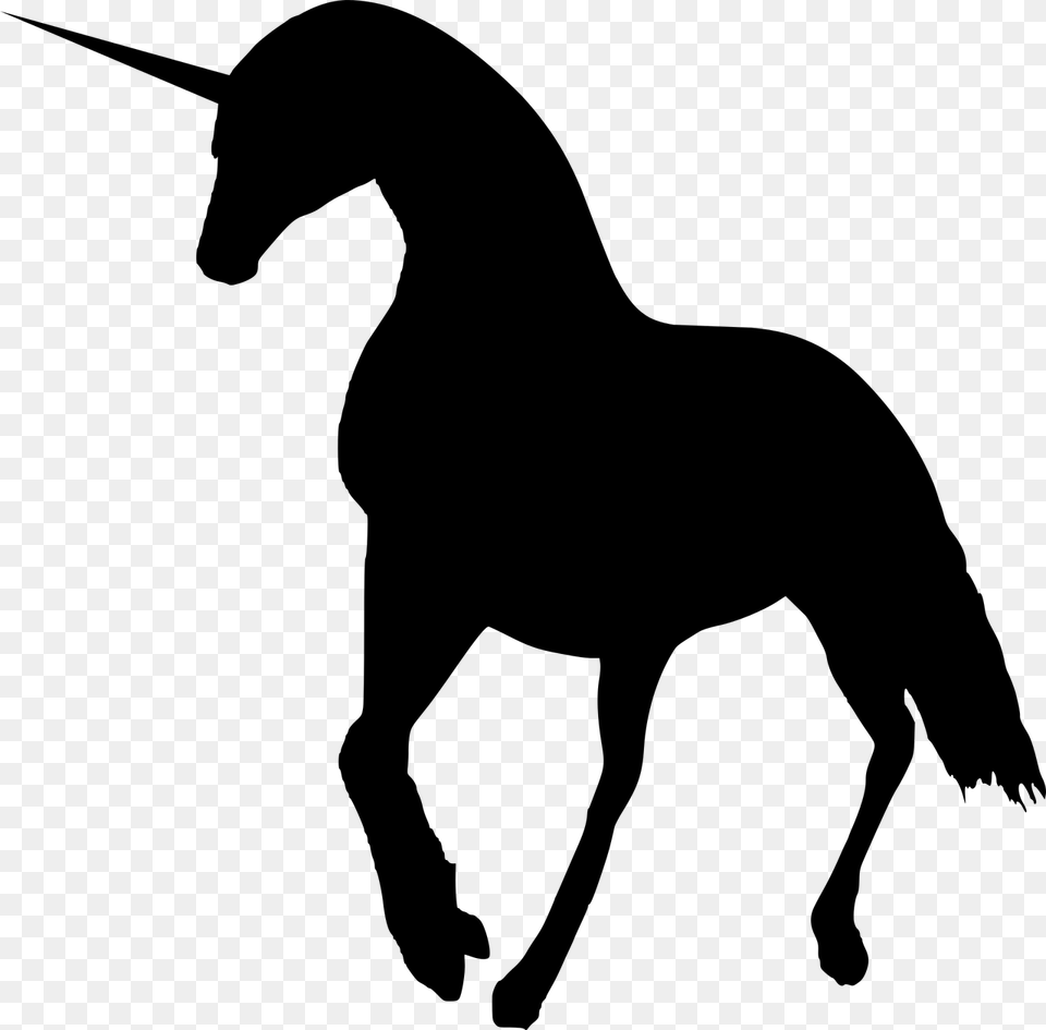 Silhouette Unicorn Horse Running Wiled Portable Network Graphics, Gray Png