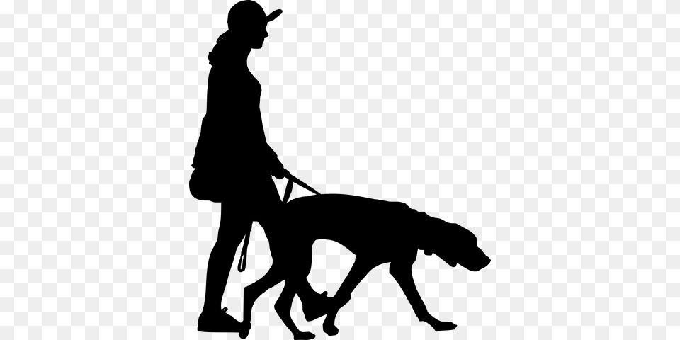 Silhouette Walking Dog Women Paper Cutting Silhouettes, Gray Png