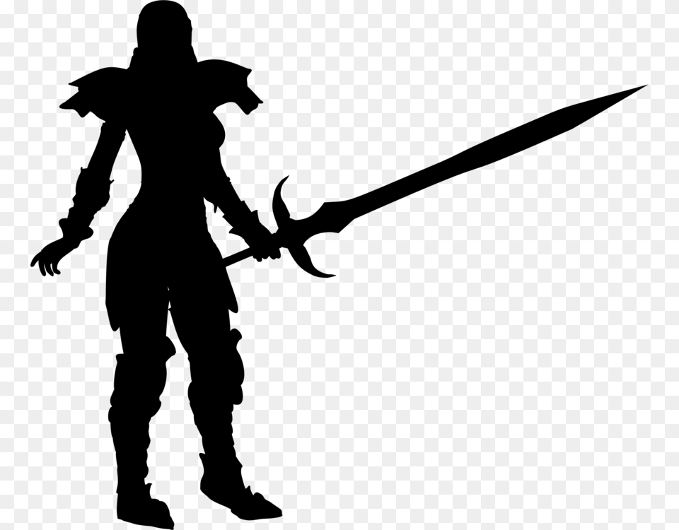 Silhouette Warrior Female Character, Gray Free Png