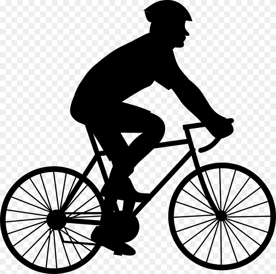 Silhouette Wheel Cyclist Man On Bike Silhouette, Gray Free Png