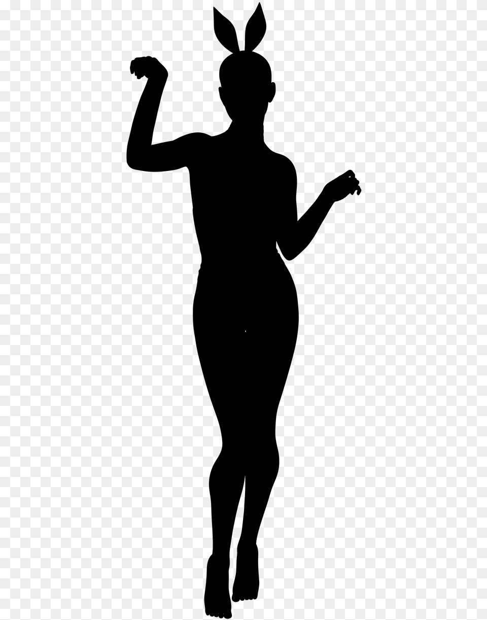 Silhouette Woman Bunny Photo Silhouette Clipart, Gray Free Transparent Png