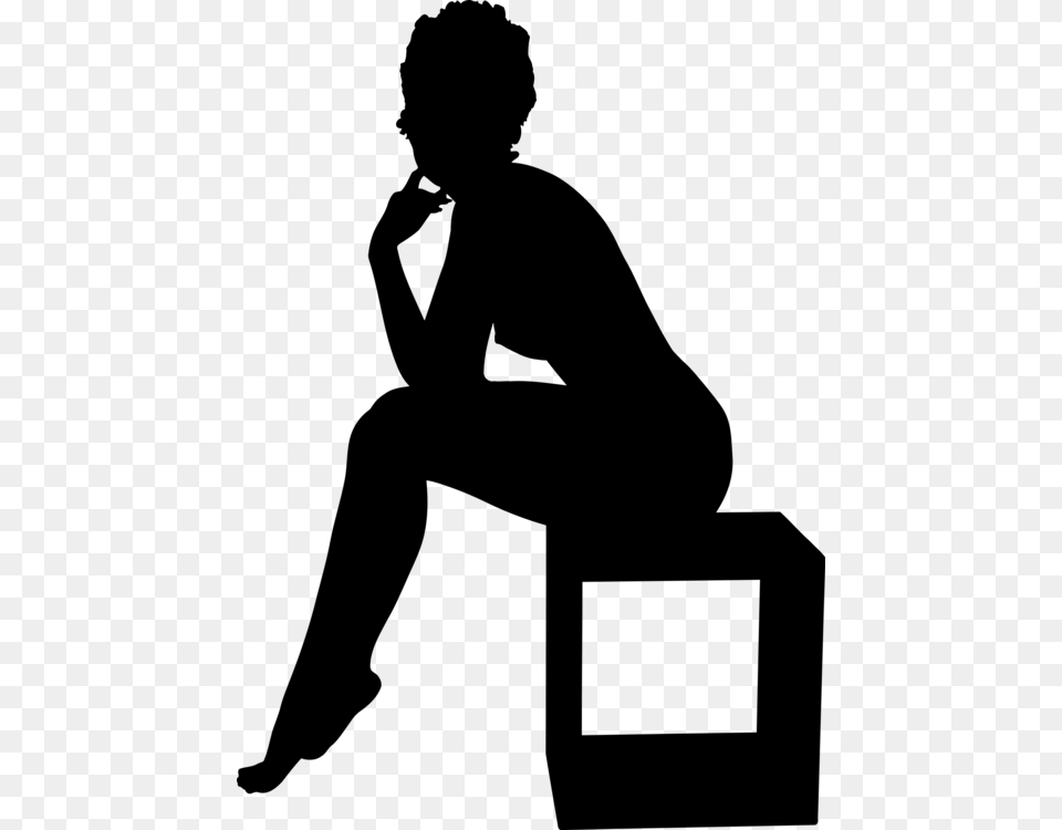 Silhouette Woman Female Drawing Sitting, Gray Png