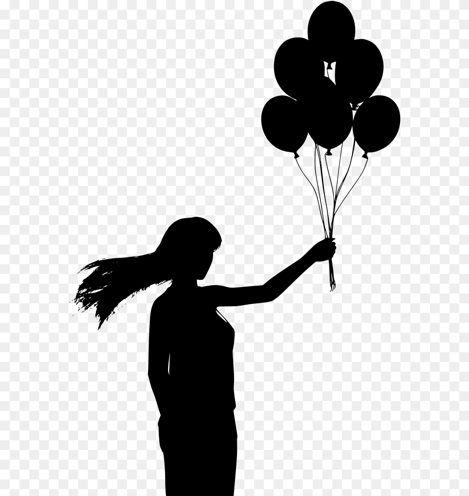 Silhouette Woman With Balloons, Gray Free Transparent Png