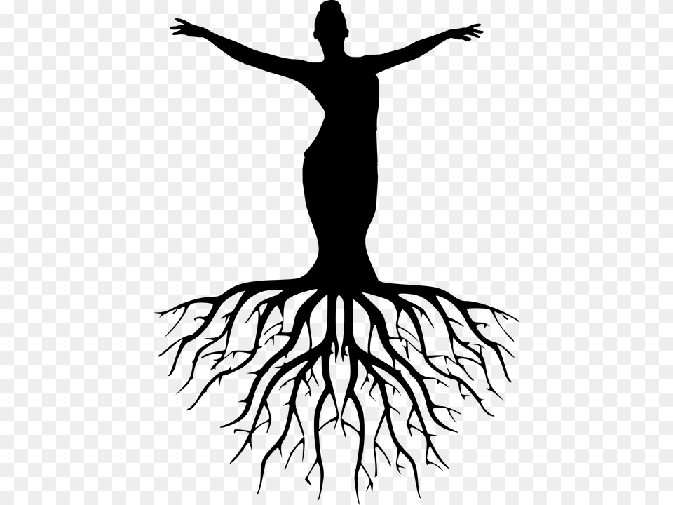 Silhouette Women Tree Yoga Meditation Harmony Tree With Roots Silhouette, Gray Free Transparent Png