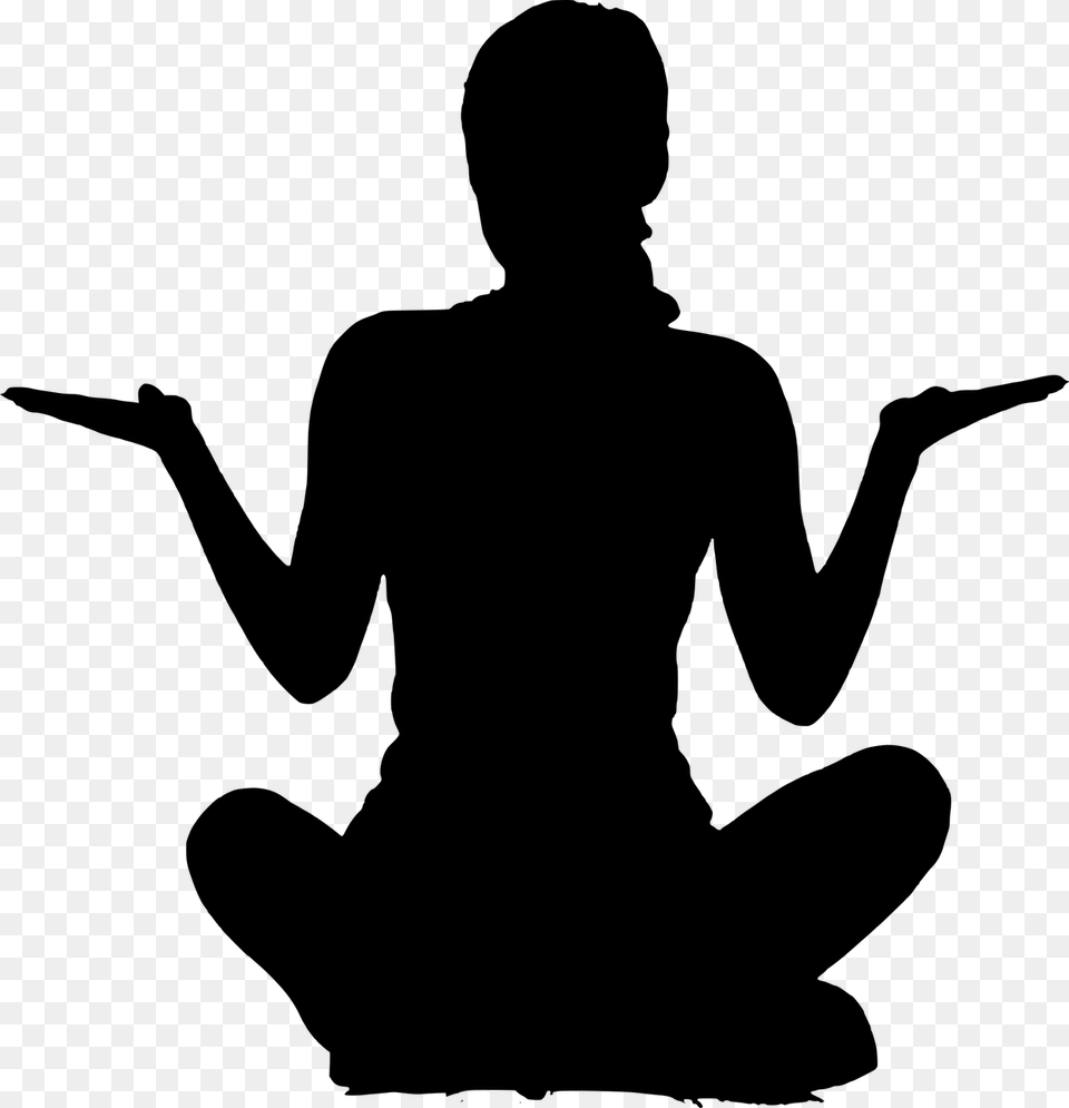 Silhouette Yoga Young Woman Vibrant Sport Sitting Meditation Clip Art, Gray Png Image