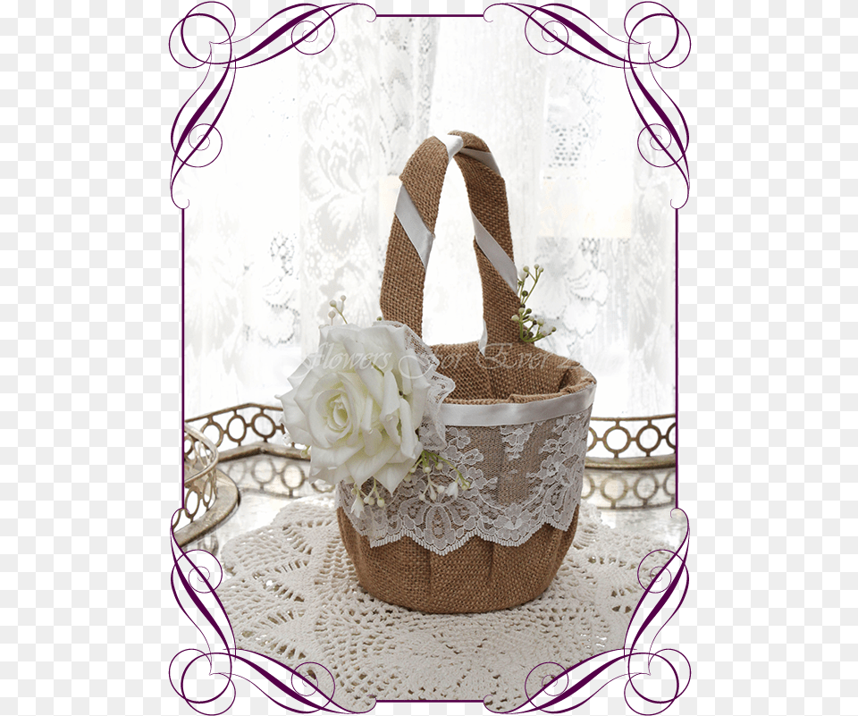 Silk Artificial Decorated Rustic Lace Burlap And Baby Flower Girl Basket Design, Accessories, Bag, Handbag, Plant Free Transparent Png