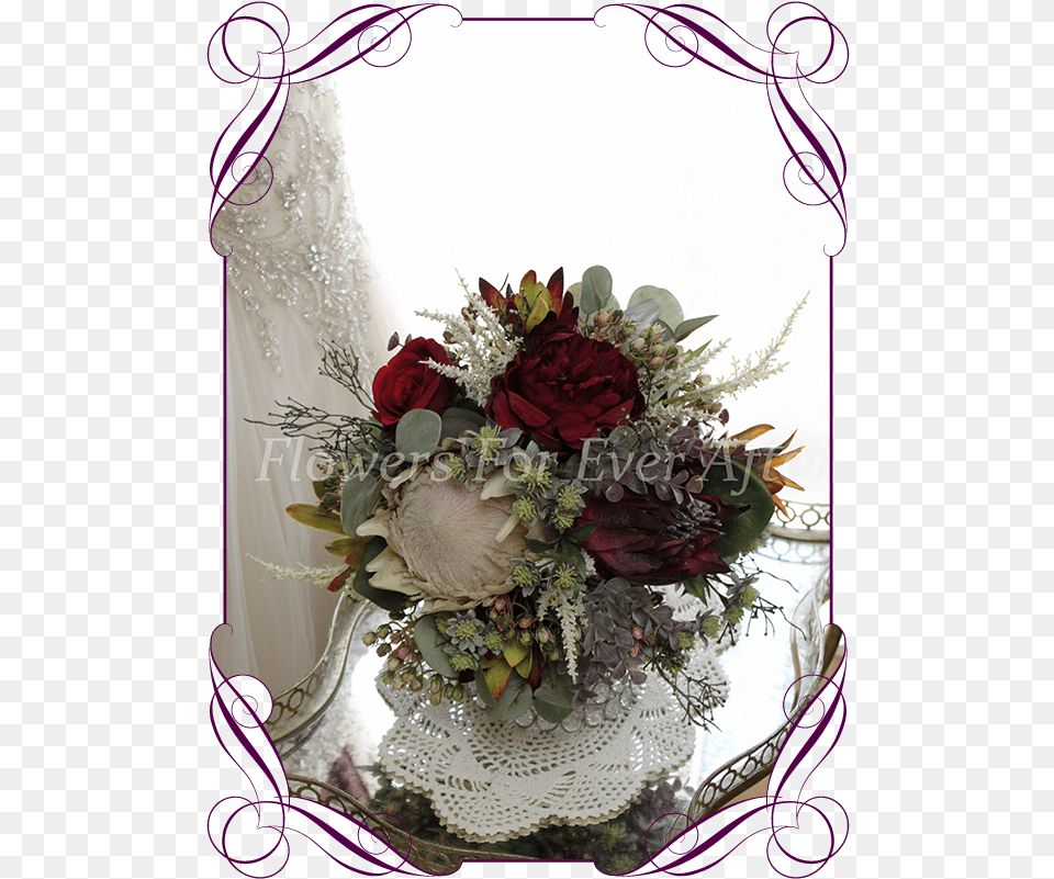 Silk Artificial Ivory And Burgundy Protea And Australian Peony Rose And Dahlia Bouquet, Flower Bouquet, Graphics, Plant, Flower Arrangement Free Png Download