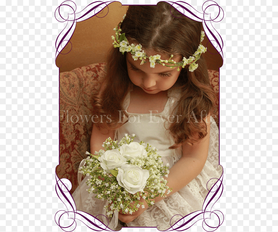 Silk Artificial White Wedding Flower Girls Posy Bouquet Bouquet, Woman, Plant, Person, Flower Bouquet Free Png