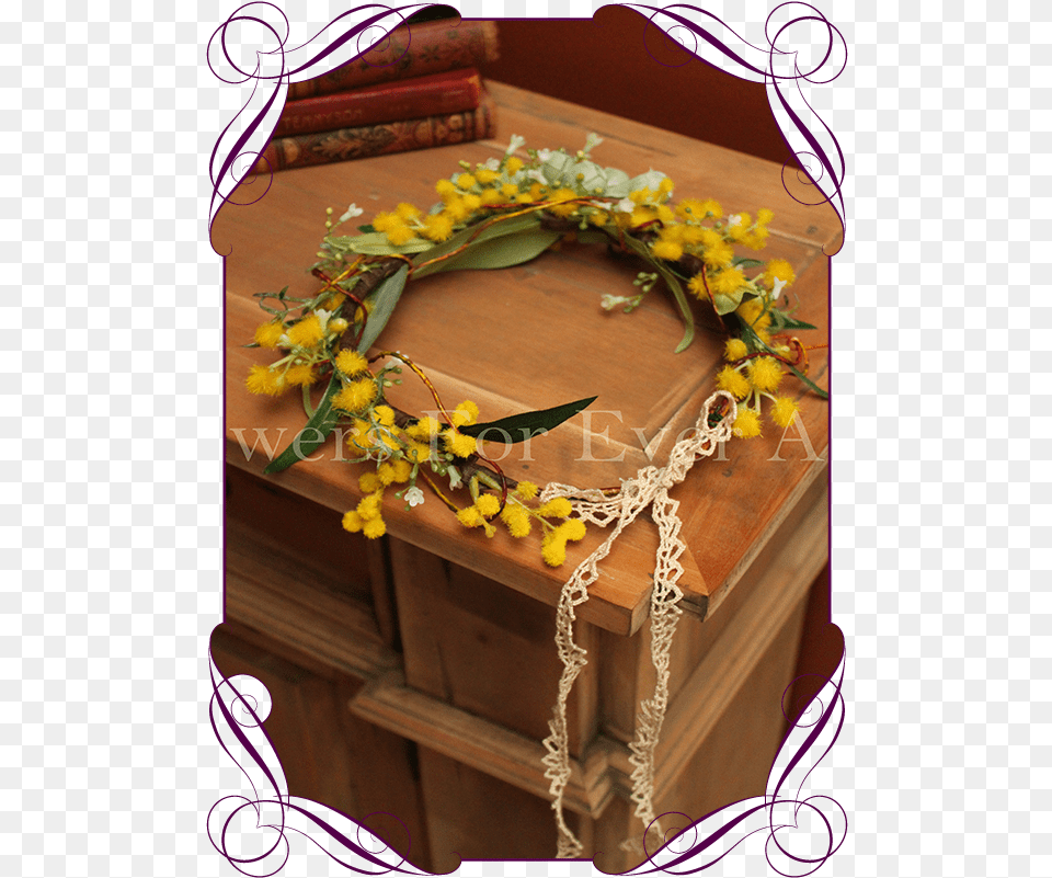 Silk Australian Native Wattle And Berry Flower Crown, Flower Arrangement, Flower Bouquet, Plant Png Image