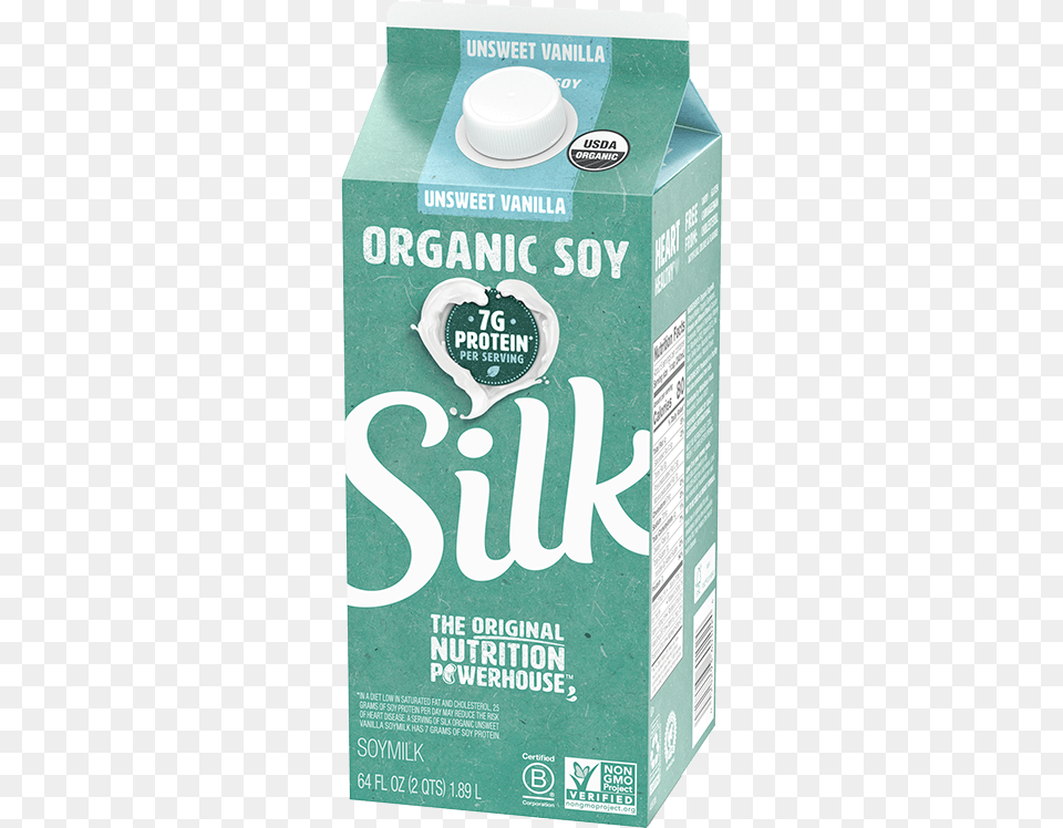 Silk Organic Unsweetened Vanilla Soymilk, Beverage, Milk, Box, Cardboard Png Image