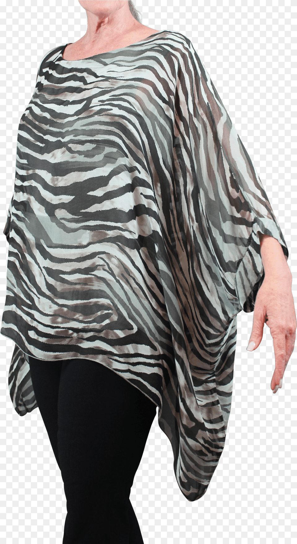 Silkkaftan Scoop Neck Zebra Print Olive, Cloak, Clothing, Fashion, Poncho Free Png Download