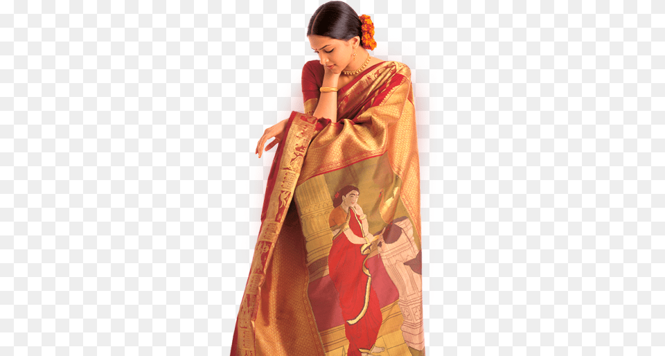 Silks Innovation Raja Ravi Varma Saree, Silk, Woman, Adult, Clothing Free Transparent Png