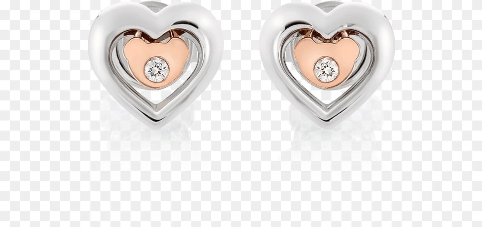 Silver Amp 14k Pink Gold Diamond Heart Amp Bear Earrings Earrings, Accessories, Earring, Jewelry, Gemstone Free Png