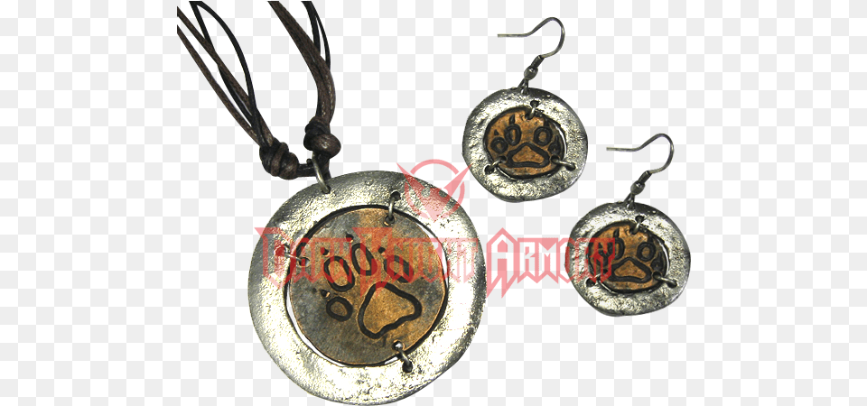 Silver And Copper Bear Paw Jewelry Set Grand Way, Accessories, Earring, Pendant, Locket Png Image