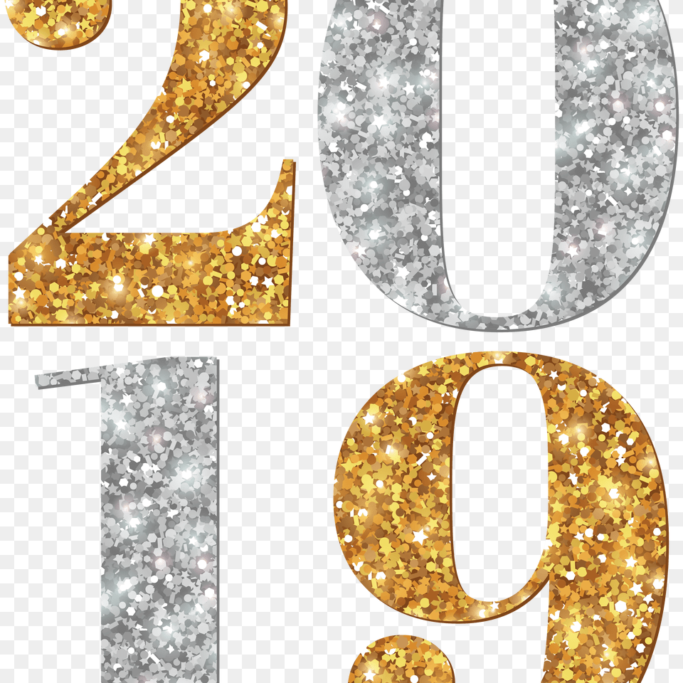 Silver And Gold 2019 Happy New Year, Text, Number, Symbol, Glitter Png Image