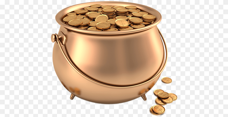 Silver And Gold Coin Free Download Pot Of Gold Clipart Transparent, Bronze, Jar, Treasure, Money Png Image