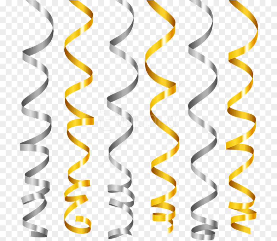 Silver And Gold Curly Ribbons Gold Ribbons, Spiral, Coil, Confetti, Paper Free Png
