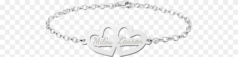 Silver Bracelet With Two Hearts And Engraving Personalised Name Bracelets, Accessories, Jewelry, Necklace Png Image