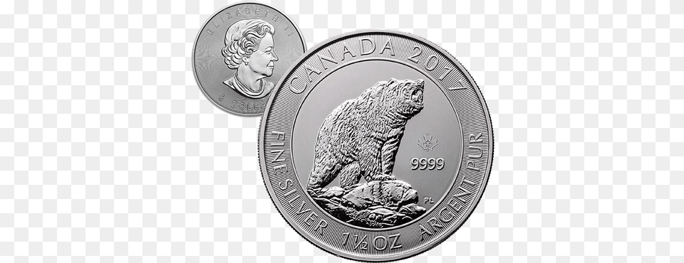 Silver Canadian Grizzly Bear Remington Gold, Person, Coin, Money, Animal Free Transparent Png
