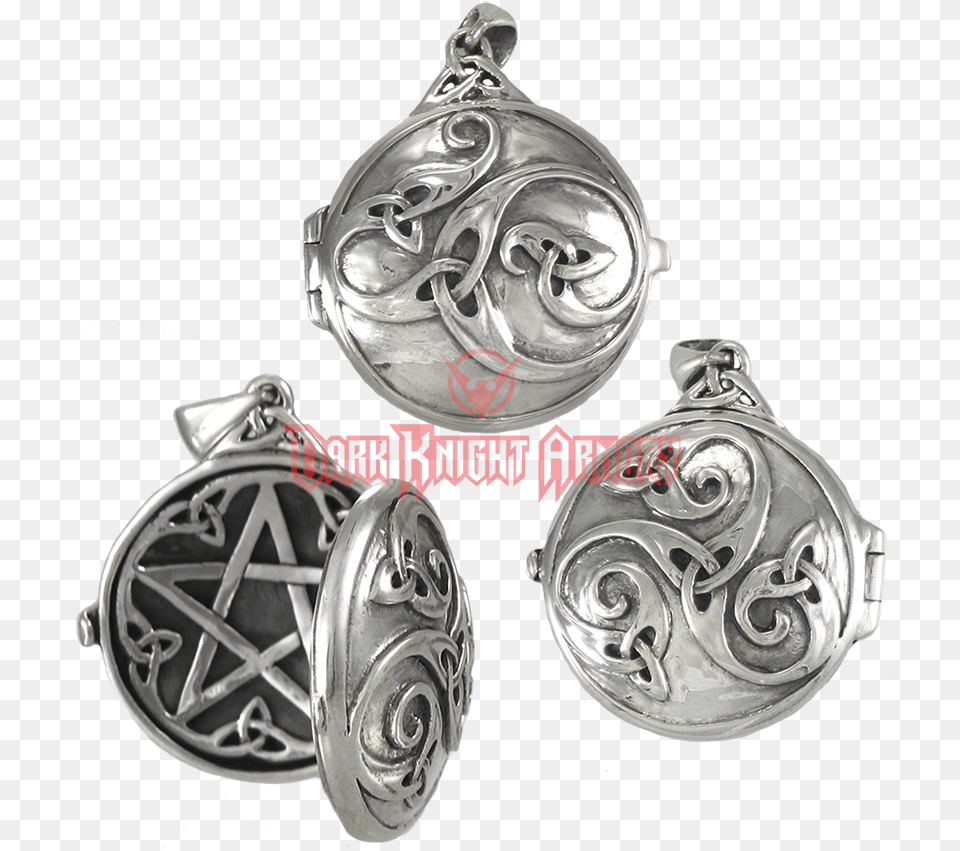 Silver Celtic Swirl Locket With Hidden Pentacle Sterling Silver Pentacle Locket, Accessories, Earring, Jewelry, Pendant Png