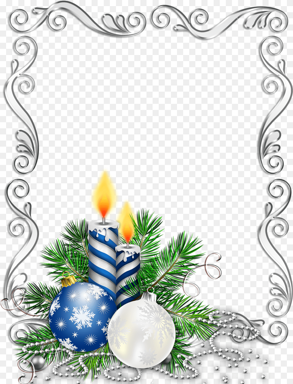 Silver Christmas Candles Picture Blue Christmas Border Design Png Image