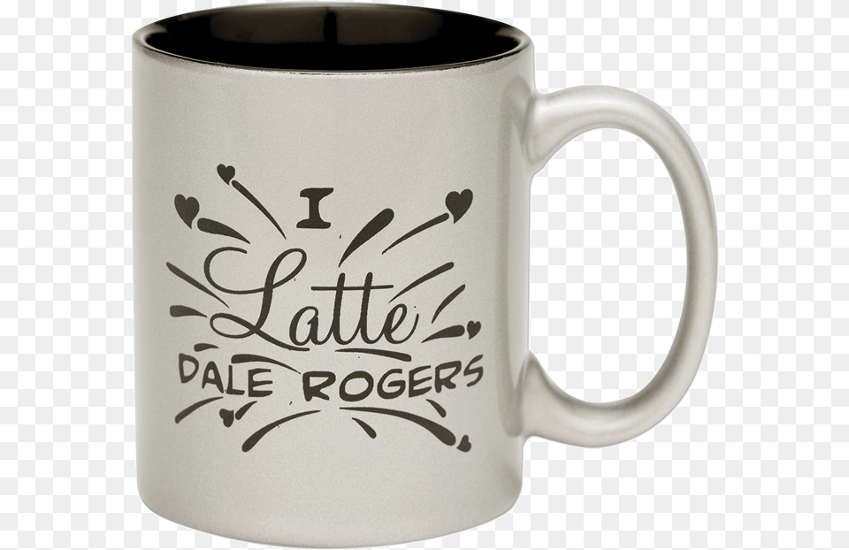 Silver Coffee Mug With Text I Latte Dale Rogers Beer Stein, Cup, Beverage, Coffee Cup Png