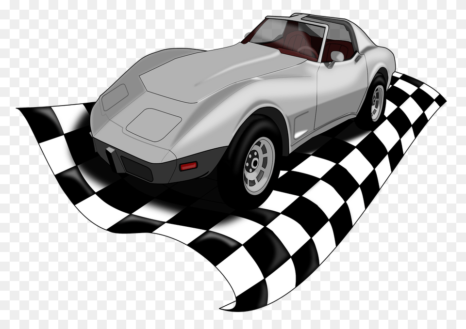Silver Corvette On A Waving Checker Flag Clipart, Car, Coupe, Home Decor, Sports Car Free Transparent Png