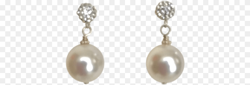 Silver Crystal Ball Post White Pearl Earrings Silver Crystal Ball, Accessories, Earring, Jewelry Png Image