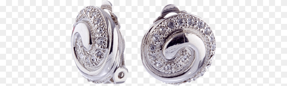 Silver Crystal Swirl Clip On Earrings, Accessories, Earring, Jewelry, Diamond Free Png