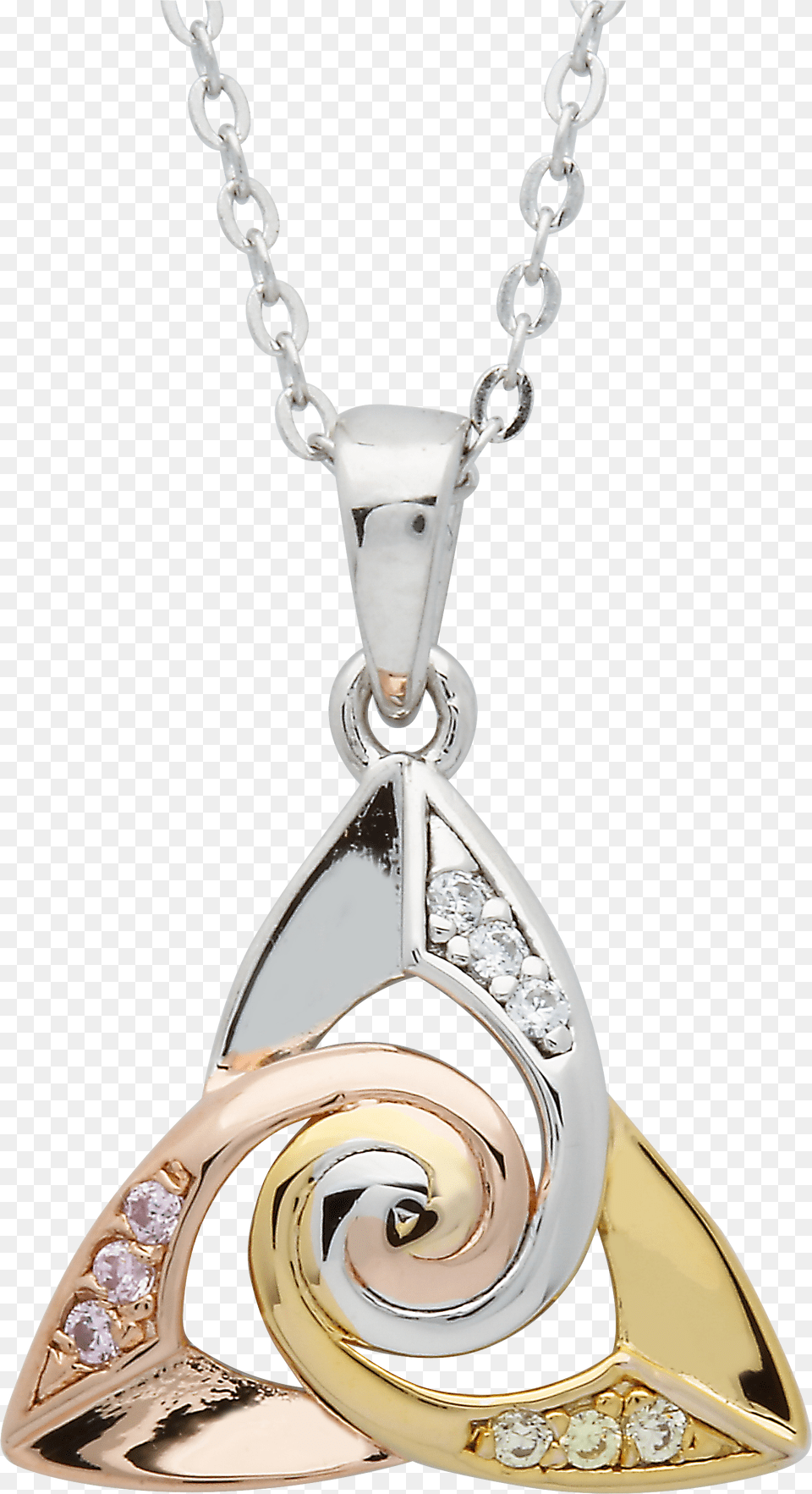 Silver Cz Trinity Spiral Centre Tri Colour Pendant Locket, Accessories, Jewelry, Necklace, Diamond Free Png