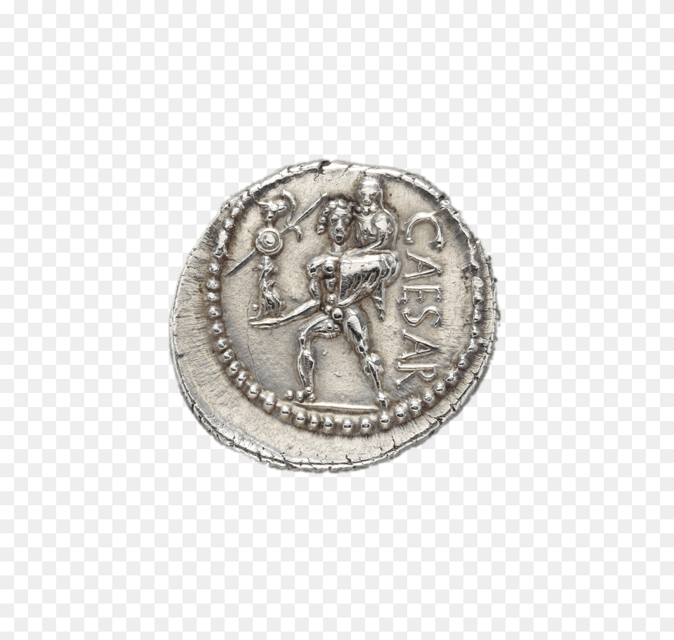 Silver Denarius Of Julius Caesar, Money, Coin, Head, Person Png