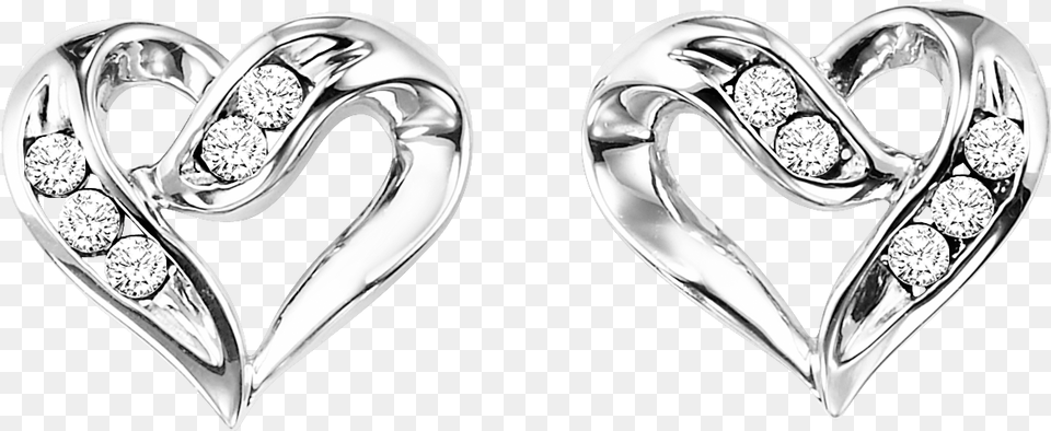 Silver Diamond Heart Earrings Sterling Silver Heart Earrings, Accessories, Earring, Gemstone, Jewelry Free Transparent Png