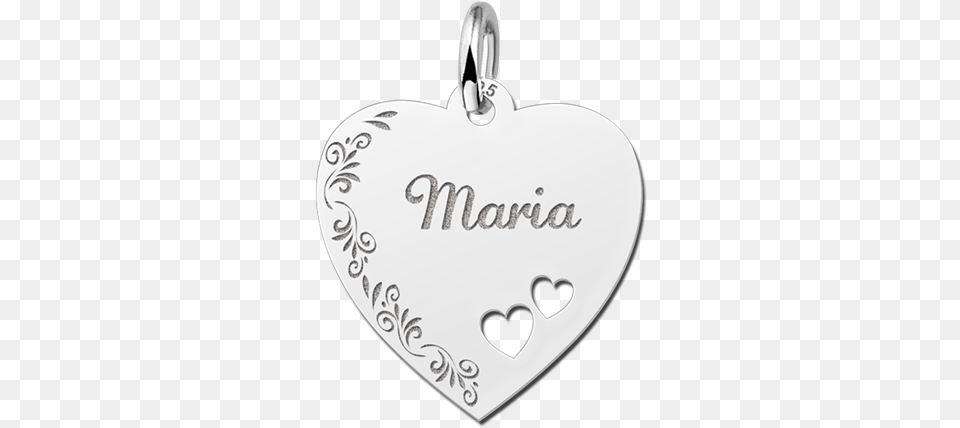 Silver Engraved Heart Nametag Flower Design Hearts Locket, Accessories Free Png
