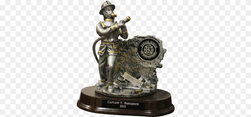 Silver Firefighter Statue With Gold Trim Statue, Bronze, Boy, Child, Male Free Png Download