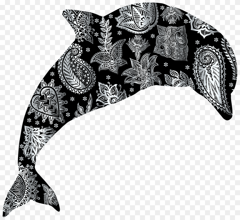 Silver Floral Pattern Dolphin Clipart, Accessories, Bandana, Headband, Paisley Png Image