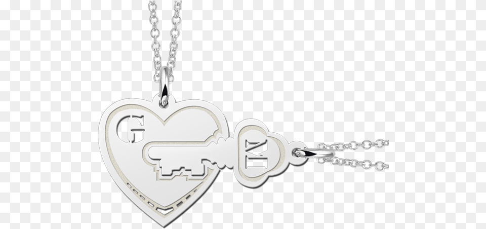 Silver Friendship Necklaces Heart With Key Locket, Accessories, Jewelry, Necklace, Pendant Png Image