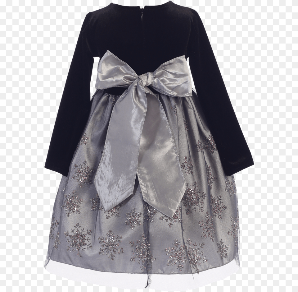 Silver Glitter Snowflake Girls Holiday Dress W Dress, Clothing, Formal Wear, Blouse, Velvet Png Image