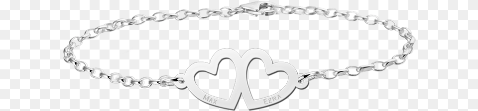 Silver Heart Bracelet With Two Names Bracelet, Accessories, Jewelry, Necklace Png Image