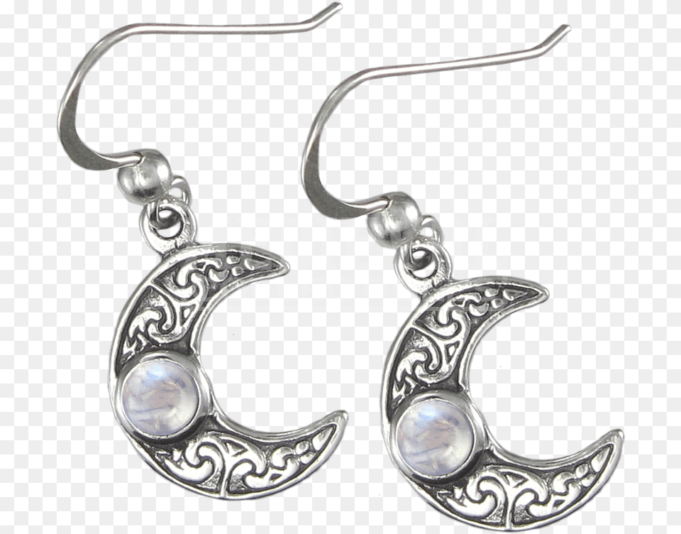 Silver Horned Moon Crescent Earrings With Rainbow Moonstone Sterling Silver Horned Moon Crescent Earrings Moonstone, Accessories, Earring, Jewelry Png