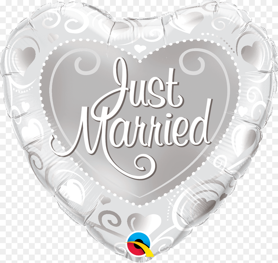 Silver Just Married Hearts Foil Balloon Balloon, Birthday Cake, Cake, Cream, Dessert Png
