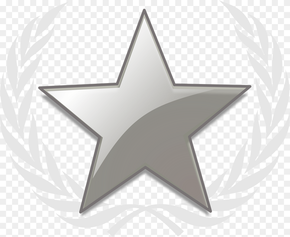 Silver Laurel Wreath Star In Blue Colour, Symbol, Star Symbol, Emblem, Person Png