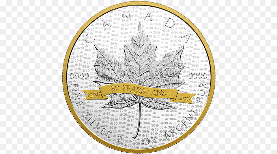 Silver Maple Leaf Tribute To 30 Years Maple Leaf 2018 Silber, Plant, Coin, Money Png Image