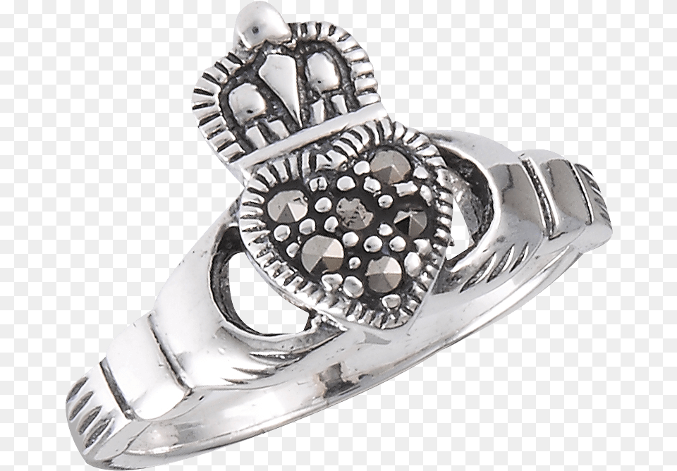 Silver Marcasite Claddagh Ring Pre Engagement Ring, Accessories, Jewelry, Face, Footwear Free Png