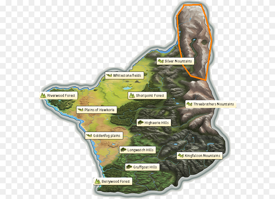Silver Mountains Therian Saga Hawkoria Map, Vegetation, Tree, Rainforest, Plot Free Png Download