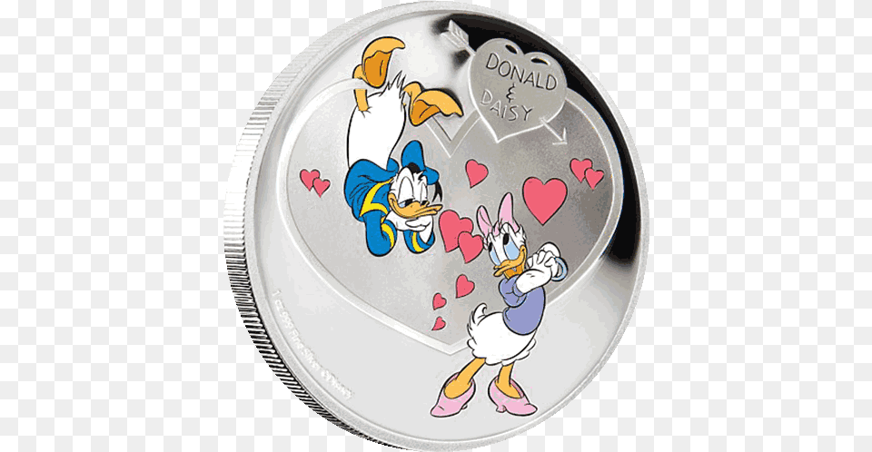 Silver Numis Disney Love Crazy Donald Duck Goldheart Silver Coin, Baby, Person, Book, Publication Free Png