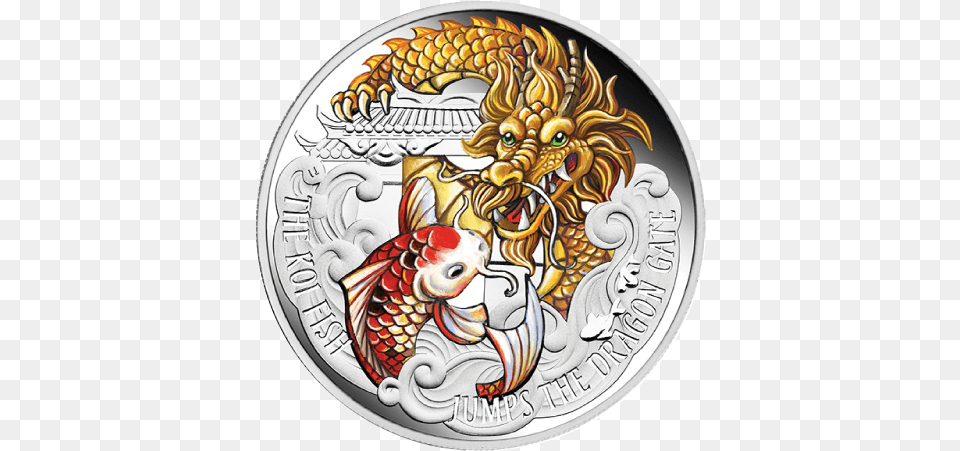 Silver Numis Koi Jumps The Dragon Gate Dragon Gate Fish, Coin, Money Free Transparent Png