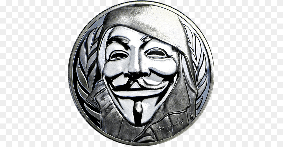 Silver Numismatic Guy Fawkes Mask Anonymous V For Vendetta Anonymous Mask, Helmet, Face, Head, Person Free Png