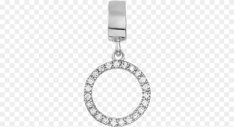 Silver Open Circle Charm With A Circular Row Of Clear Guitar Rosette Design, Accessories, Diamond, Earring, Gemstone Png Image