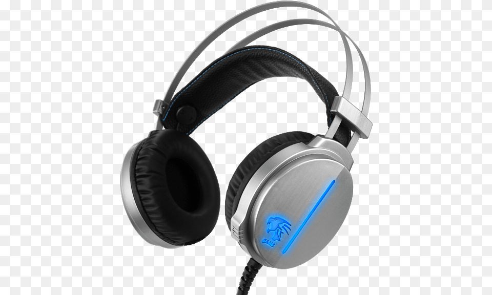 Silver Pc Gaming Headset With Built In Mic U0026 Blue Led Lights Portable, Electronics, Headphones Png Image